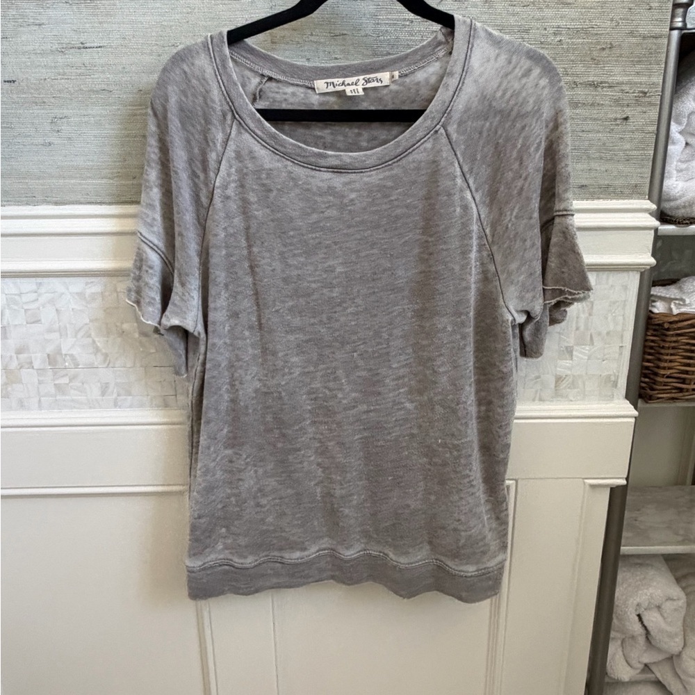 Medium Anthropologie Michael Stars Gray flutter Ruffle Sleeve Sweatshirt tee - Picture 3 of 14